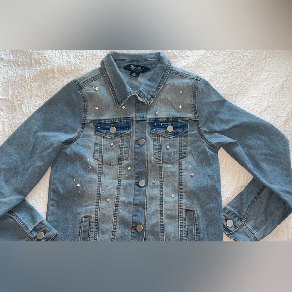 Custom Blue Denim Jacket with Bling & Studs